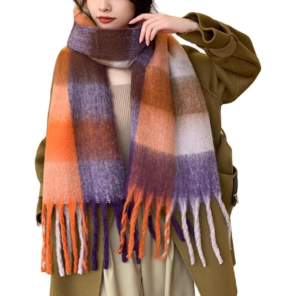 Women's Brown Orange Purple Winter Warm Shawl Cold Weather Thick Blanket Scarfs